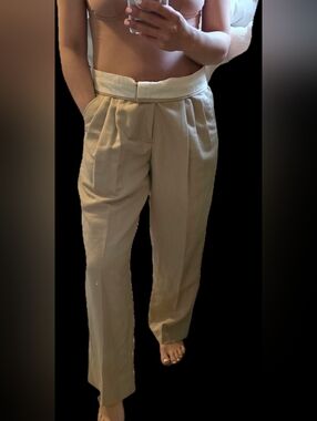 Retro Taupe Pleated Trousers | High Waist | Fits US 8